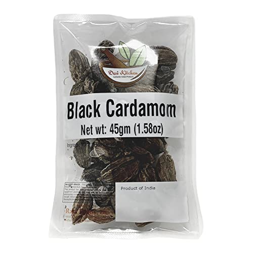 Desi Kitchen Jumbo Black Cardamom Pods 1.6oz (45gm) Natural ✓ no preservatives ✓ no additives ✓ no agents ✓ no irradiation ✓ With OUR FRESHNESS GUARANTEE.