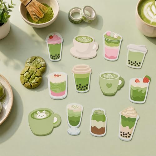 Image of Thenshop 24 Pads Cute Matcha Sticky Notes 720 Sheets Green Self Sticky Notepads Green Tea Memo Pads Matcha Lover Gifts for Back to School Teacher Student Supplies Office Home Products
