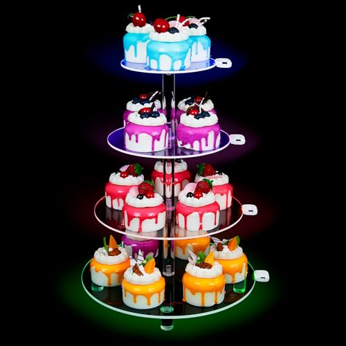 クリア カップケーキスタンド - プレミアムカップケーキホルダー - アクリルカップケーキタワーディスプレイ ハロウィン クリスマス 結婚式 パーティー ベビーシャワー 集まりに (円形-4段)