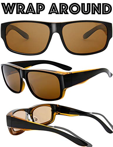 Image of The Fresh High Definition Polarized Wrap Around Shield Sunglasses for Glasses - Leather Eyeglasses Case