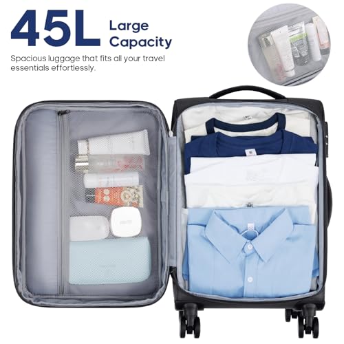 UKEIN Softside Expandable Carry On Luggage 22x14x9 Airline Approved, 20 Inch Suitcase with Wheels & TSA Lock, Travel Suitcase with 4-Piece Packing Bags for Women Men - Image 4