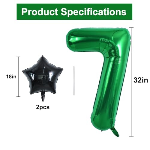 Image of TONIFUL 32 Inch Soccer Balloons Set 7th Birthday Decoration Green Number 7 Foil Soccer Balloon Black Star Balloons for Children's Boys Birthday Party Football Themed Party Supplies