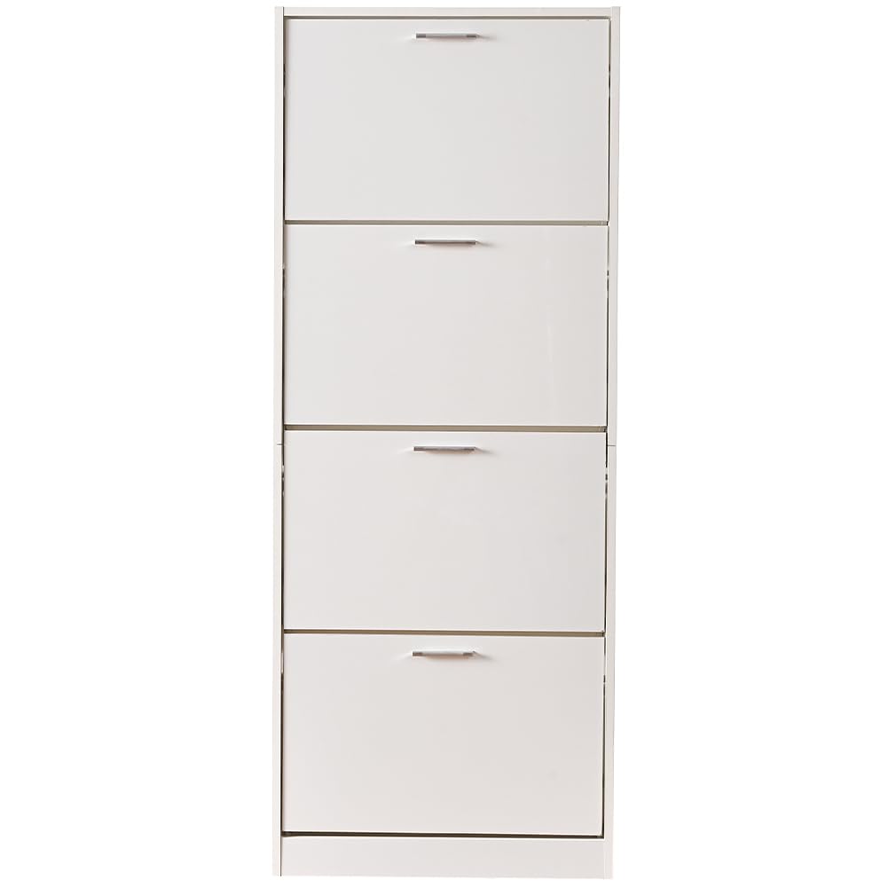 BAKAJI Scarpiera Salvaspazio Slim Portascarpe in Legno MDF con 4 Ante Laccate Lucido a Ribalta e Doppia Profondità 59 x 22 x 169.5 cm Bianco Lucido, 4 Ante