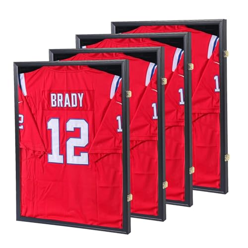 Image of Jersey Frame Display Case 4 Pack - Jersey Display Case Jersey Shadow Box with Uv Protection Acrylic and Hanger for Baseball Basketball Football Soccer Hockey Sport Shirt and Uniform,Black Finish