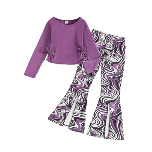 Image of Kids Toddler Girl Clothes Ruched Drawstring Long Sleeve Top and Girls Flared Pants 2Pcs Girls Outfits Size (5-10T)
