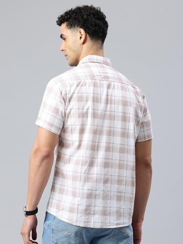 Image of Majestic Man Men Slim Fit Pure Cotton Checkred Half Sleeve Casual Shirt