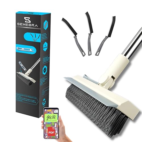 SENEBRA Cepillo de Limpieza para la Ducha y Baño con Palo Extensible y 3 Cepillos Limpia Juntas de Cerdas Duras para Grietas y Azulejos - Cepillo Limpieza Hogar Multifuncional para Grietas y Suelos