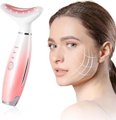 Face Massager Red Light Therapy Wand 3 Modes 45°C for Skin Tightening & Neck Lifting EMS Massage Face Toning Firming for Women,Pink