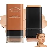 Full Coverage Foundation Stick with Waterproof & Sweatproof Concealer, Cream Foundation Makeup Stick for Full Coverage & Contour, Matte Finish Concealer with Built-in Brush (1#Light Ivory)