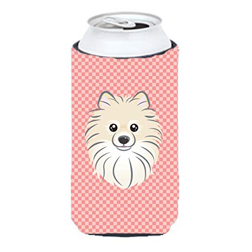Caroline's Treasures BB1207TBC Checkerboard Pink Pomeranian Tall Boy Hugger Can Cooler Sleeve Hugger Machine Washable Drink Sleeve Hugger Collapsible Insulator Beverage Insulated Holder