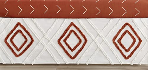 Image of Sweet Jojo Designs Boho Diamond Boy Girl Baby Crib Bed Skirt Nursery Dust Ruffle - Ivory Burnt Orange Rust Off White Diamond Tufted Bohemian Farmhouse Southwest Shabby Chic Designer Tribal Neutral