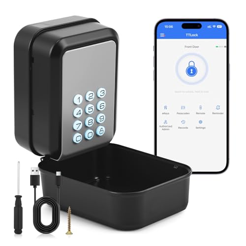 Delousiber Smart Lock Box Key Safe - APP Control & PIN Code, Bluetooth Wall Mounted Secure Key Box for Home, Airbnb, Realtor, Office - Reinforced Design