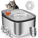 Picture of APD APETDOLA Cat Water Fountain Stainless Steel,4.5L/158oz Wired Cat Water Dispenser,Wired Pet Water Fountains for Cats Indoor,Quiet Dog Water Bowl,Colorful Water Level Float, Gray - FS10