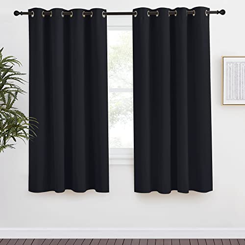 NICETOWN Black Blackout Curtain 68 inch Length, W55 x L68 Inch, 8 Grommets Top, 1 Piece, Thermal Insulated Modern Window Treatment Soundproof Drape Pa