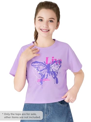 Image of Stylish Graffiti /Butterfly /Tropical Crop Top for Little & Big Girls - Cool Summer T-Shirt Clothes Size 6-18