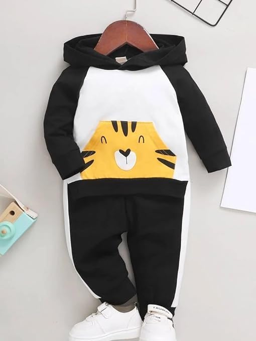 Image of RLG Fancy Dresses Animal Tiger Fleece Tracksuit Cotton Full Sleeves T-Shirt and Pant Set for Baby Printed Sweatshirt Boys and Girls Winter Clothing Set Yallow