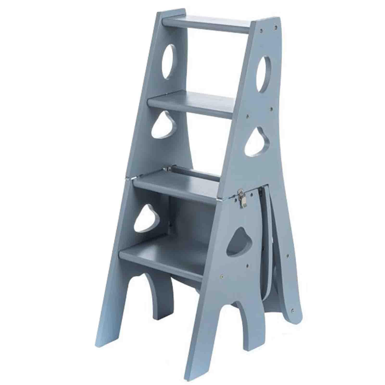 WQPMNYG Folding chair Deformable ladder and chair Multi-functional folding ladder and chair Wooden four ladder stool Household ascending chair Sturdy structure Safe and durable Strong load bearing N