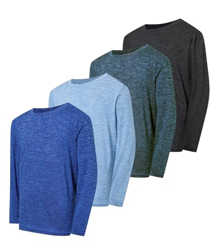 TAGIHOO 4 Pack Boys&Girls Athletic Dry-Fit Long Sleeve Kids Performance Activewear T-Shirt for Youth(B XL)