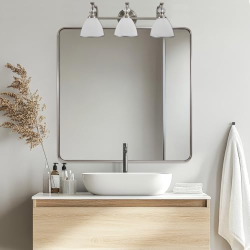 Image of ANDY STAR 36x36 Inch Brushed Nickel Bathroom Mirror, Rounded Square Bathroom Vanity Mirrors for Wall, Anti-Rust SUS304, Seamless Tube Metal Frame, 1'' Deep Wall Mounted Vertically /Horizontal