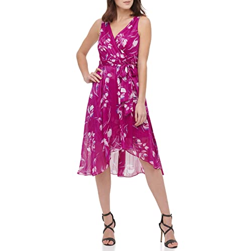 DKNY Womens Sleeveless Faux Wrap Midi Dress