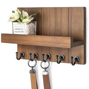 Rebee Vision Decorative Key Holder Wall Mount – Rustic Key Holder for Wall with Shelf and Mail Organizer for Living Room Decor – Home Essentials for Home Improvement (Brown, 3.54″ x 10″ x 7.28″)