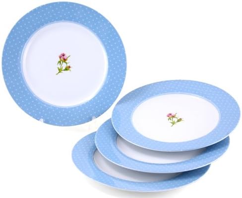 Set of 4 Katie Alice English Garden Fine Bone China Dinner Plates (Blue Rim)