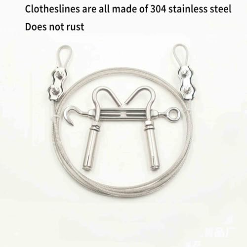JUSHZ Wäscheleine Camping Ausziehbar Wäscheleinen rutschfeste Ausziehbare Reise Reisewäscheleine Wäschespinne Wäscheständer Draußen Drahtseil Edelstahl Wasserdicht Anti-Rost Balkon (Silver,5m) – Bild 2