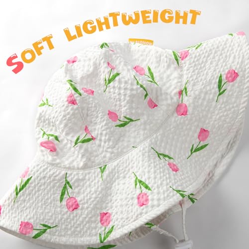 Image of HONGTEYA Baby Sun Hat Toddler Girl Beach Hat Sun Protection Adjustable Outdoor Summer Wide Brim Bucket Hat for Infant Kids