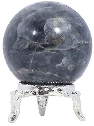Crocon 45mm Iolite Stone Sphere Ball with Metal Stand Natural Gemstone
