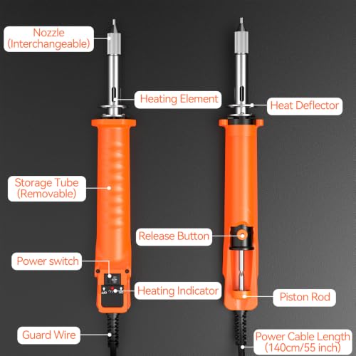 Image of Preciva 929D-VI Electric Desoldering Pump 180W Temperature-Controlled | Desoldering Gun with 4 Nozzles (1.0mm & 1.2mm) - Solder Sucker with On /Off Switch for PCB Soldering Repair