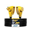 Camco Power Grip 15-Ft 50-Amp Camper/RV Extension Cord - Features Copper 6/3 + 8/1-Gauge Wires for Superior Conductivity - Rated for 125/250 V/12,500 W - Coated w/Heat-Resilient PVC (55194)