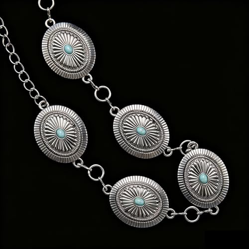 Image of Dubulle Womens Belt Chain Leather Belts Vintage Western Adjustable Elastic Double Buckle for Cowboy Pant Dress