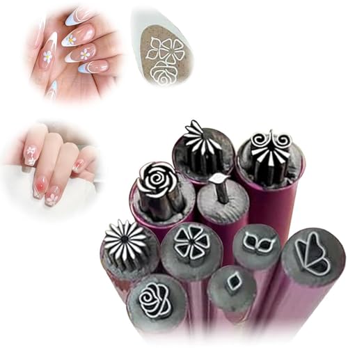 Kit de Stylos Tampon Nail Art – Outils de Conception DIY avec Pointes Florales et Géométriques pour Manucure Créative à Domicile et Décoration...