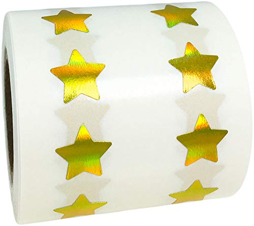 Gold Holographic Star Shape Stickers Teacher Supplies 0.50 Inch 1,000 Adhesive Labels