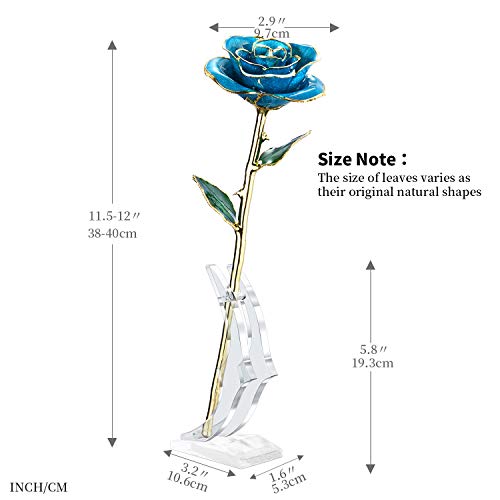 Image of Romantic Rose Gift for her,Eternity Gold Rose Flower 24k Gold Dipped Rose and Romantic Gift for her Rose,SkyBlue with Stand