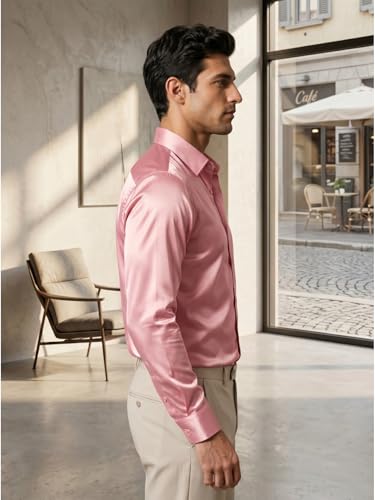 Image of DEELMO Men's Stylish Solid Satin Casual Shirt for Men Full Sleeves| Poly Satin Silk Shirt