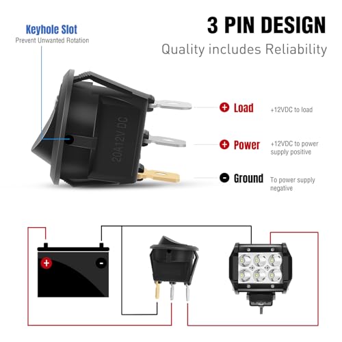 Image of Nilight 12PCS LED Rocker Switch 12V-24V 20A White Lighted ON Off