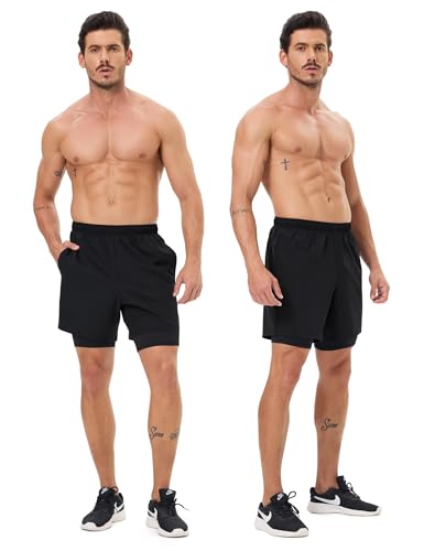 Men's 2 in 1 Athletic Running Shorts Quick Dry 5 Inch Lightweight Workout Gym Shorts with Liner and Pockets2