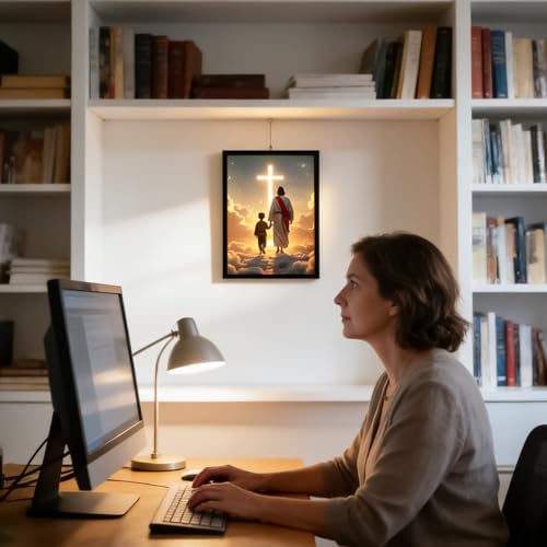Arte de pared LED de Jesús con marco religioso y pantalla iluminada con brillo para el hogar 4
