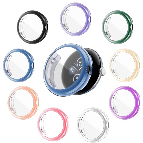 YUVIKE 9-Pack Watch Case with Screen Protector Compatible with Google Pixel Watch 1/2/ 3 (41mm) Soft TPU Scratch Resistant Flexible Covers for Pixel Watch1&2&3 41MM (9 Colors Pack)