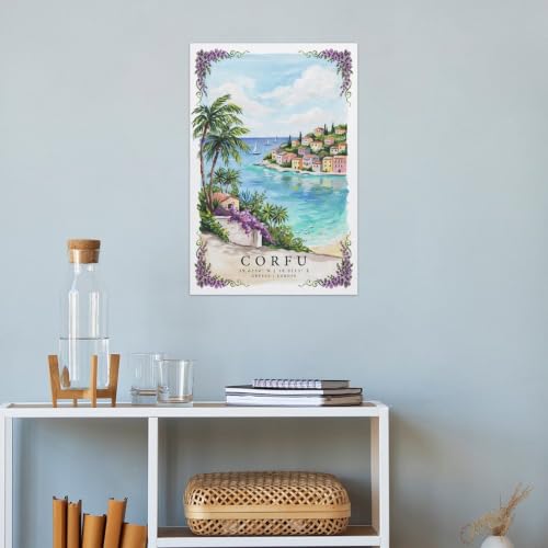 Poster Corfou aquarelle pour une décoration de chambre épurée
