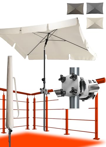 4smile Sonnenschirm Balkon SunnyShade, 200 x 125 cm, Beige - UPF 50+ Sonnenschirm rechteckig als Sonnenschutz Balkon - SunnyGuy Balkon-Schirm mit Sonnenschirmhalter + Sonnenschirmhülle