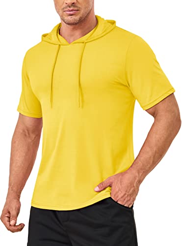 Magcomsen Hoodie T-Shirts Stylish Short Sleeve Shirt Casual Cotton Hoodies For Men Fashion Sweatshirt With Hood Yellow,Xl #TOP25