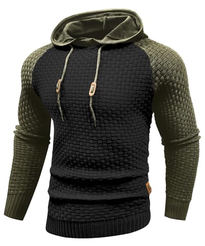 Zaitun Mens Hooded Sweatshirt Long Sleeve Solid Knitted Hoodie Pullover Sweater