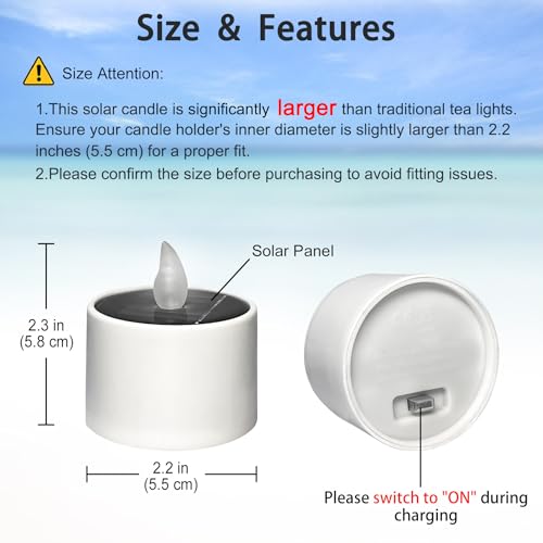 Image of 6 Pack Outdoor Solar Waterproof LED Tea Lights for Garden Decor | Solar powered candles. Rechargeable flameless flickering electric votive tea lights for outside window & backyard lanterns