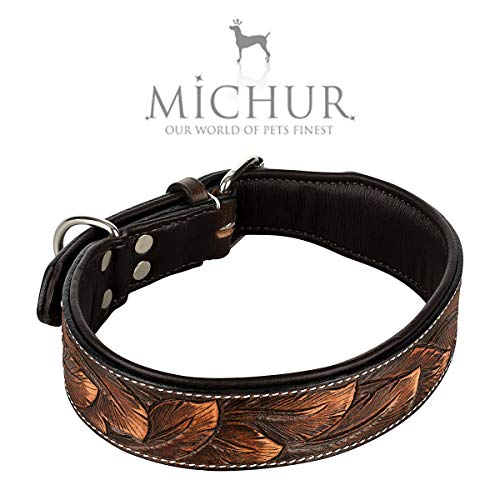 MICHUR Luna Hundehalsband Leder, Lederhalsband Hund, Halsband, Leder, Braun Schwarz Muster, in verschiedenen Größen erhältlich