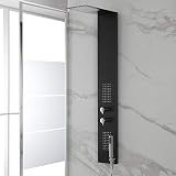 Inbagno Colonna Doccia Slim in Acciaio Inox Nero Opaco, 140x20 cm, 3 Funzioni con Finitura Nero Opaco