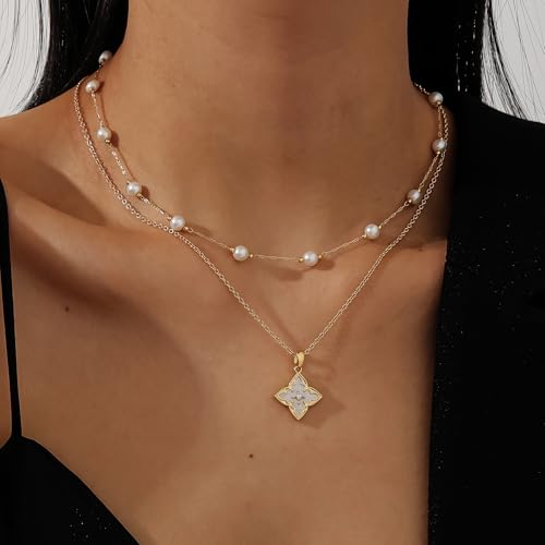 Gold Clover Necklace & Glass Bead Chain Jewelry Set Dainty 14K Gold Plated Pendant Necklace Adjustable Choker Charm Colorful Clover Pendant Lucky Necklaces for Women.3