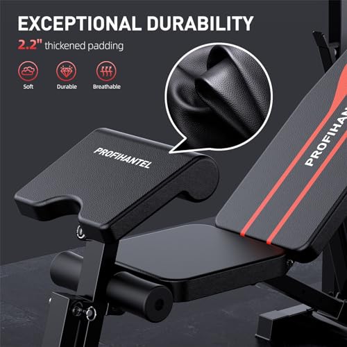 Profihantel Adjustable Weight Bench, Olympic Workout Bench, Bench Press Set with Squat Rack and Bench, Leg Exercises Preacher Curl Rack, Home Exercise Equipment