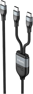 DUO POWER 100W Çift Uçlu, Type-C to Type-C + Type-C Şarj Kablosu, Örgü Tasarım, 1.2 metre, Siyah